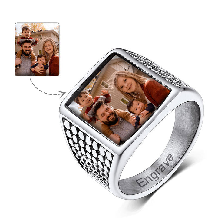 Customized Photo Ring Square Engraved Signet Ring for Men