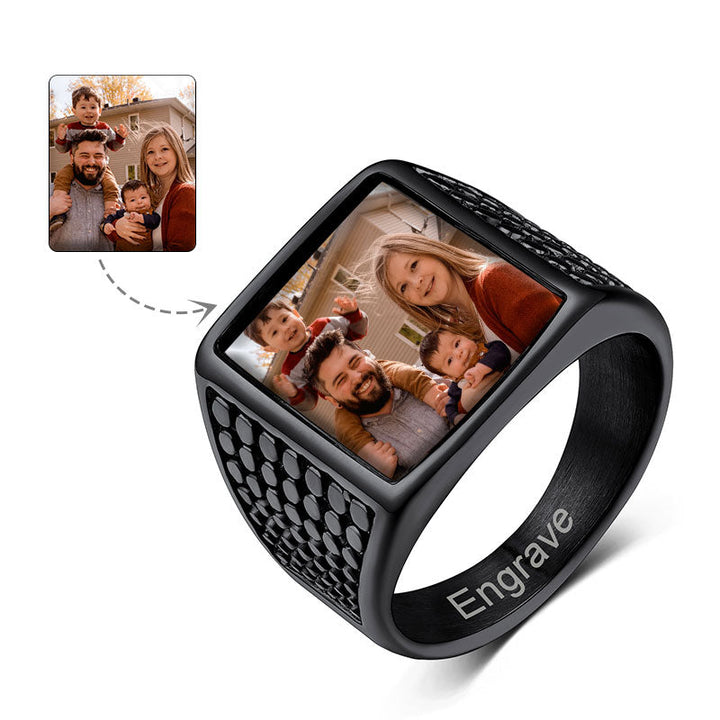 Customized Photo Ring Square Engraved Signet Ring for Men