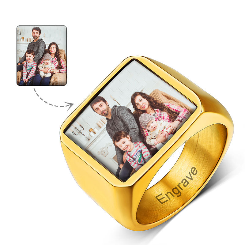 Customized Square Picture Signet Ring With Photo for Men Women