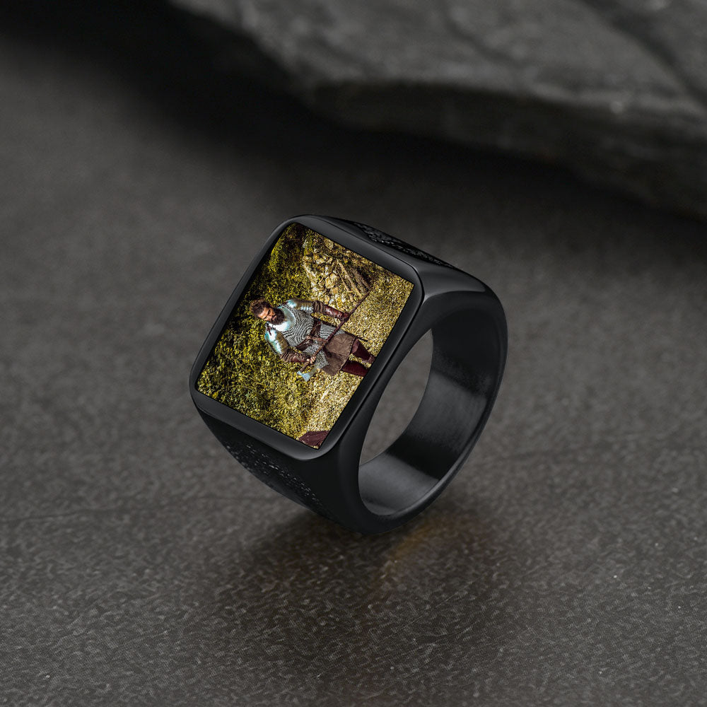 Customized Photo Signet Ring With Cross for Men Women