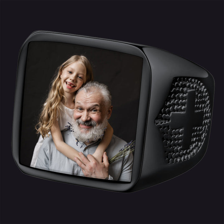 Customized Photo Signet Ring With Cross for Men Women