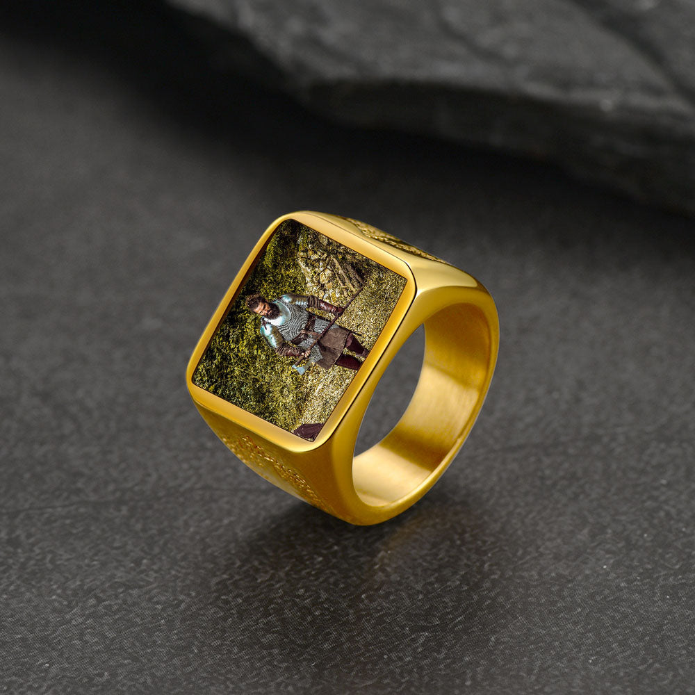Customized Photo Signet Ring With Cross for Men Women