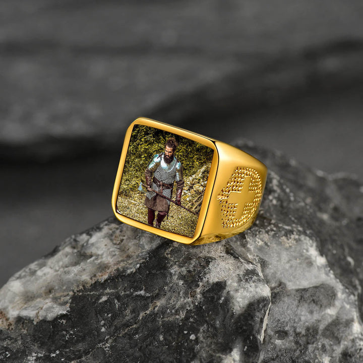 Customized Photo Signet Ring With Cross for Men Women