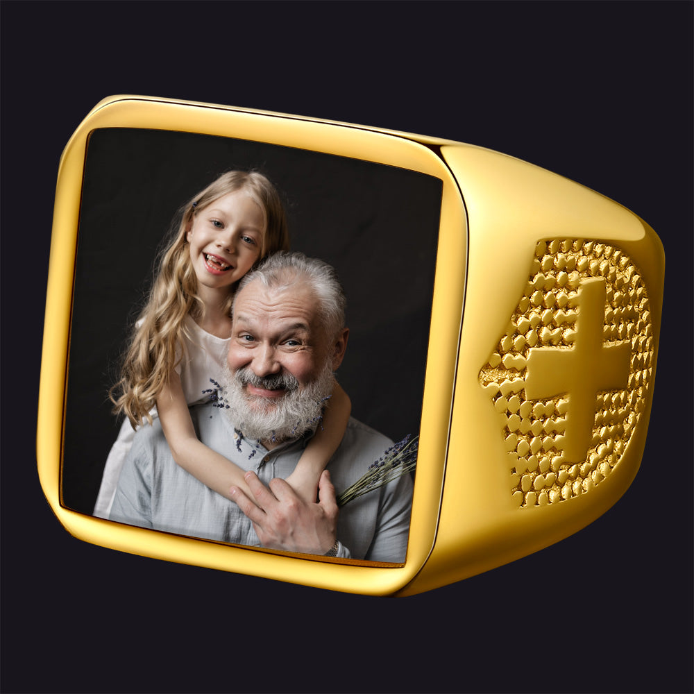 Customized Photo Signet Ring With Cross for Men Women