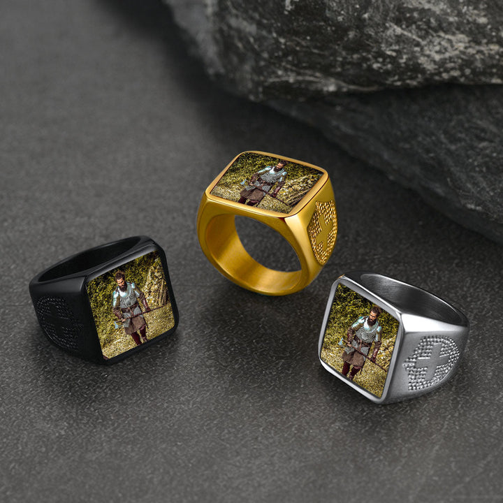 Customized Photo Signet Ring With Cross for Men Women