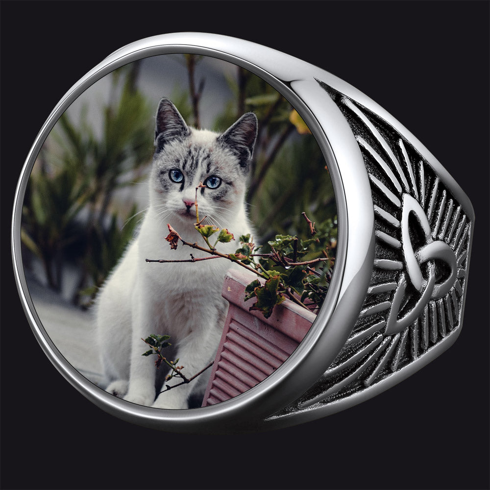 Personalized Custom Celtic Triquetra Signet Ring with Photo for Men
