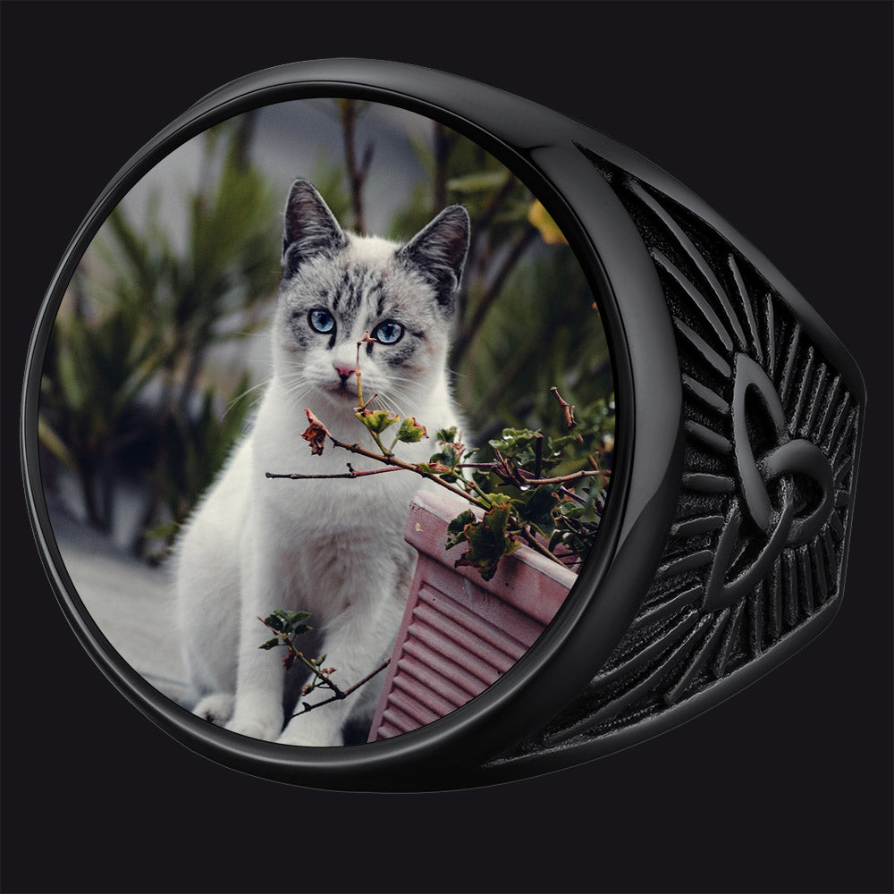 Personalized Custom Celtic Triquetra Signet Ring with Photo for Men