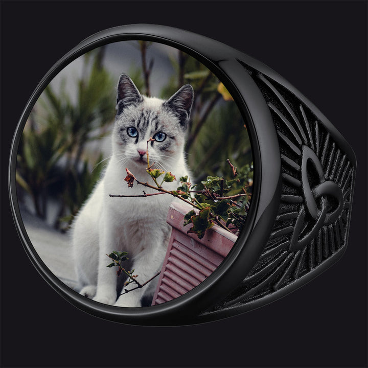 Personalized Custom Celtic Triquetra Signet Ring with Photo for Men