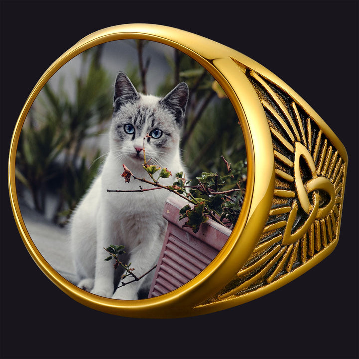 Personalized Custom Celtic Triquetra Signet Ring with Photo for Men