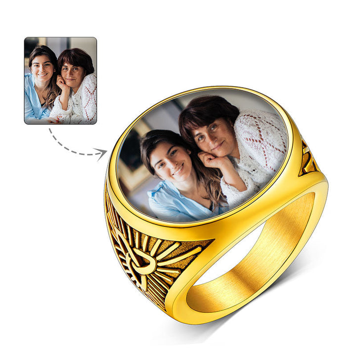 Personalized Custom Celtic Triquetra Signet Ring with Photo for Men