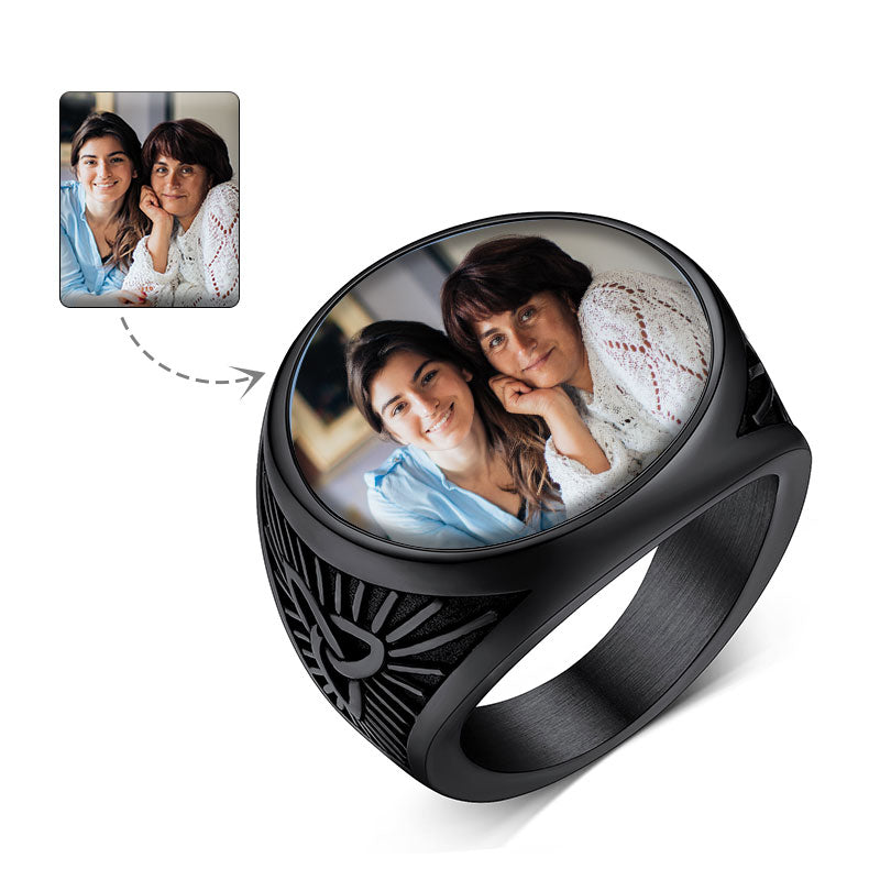 Personalized Custom Celtic Triquetra Signet Ring with Photo for Men