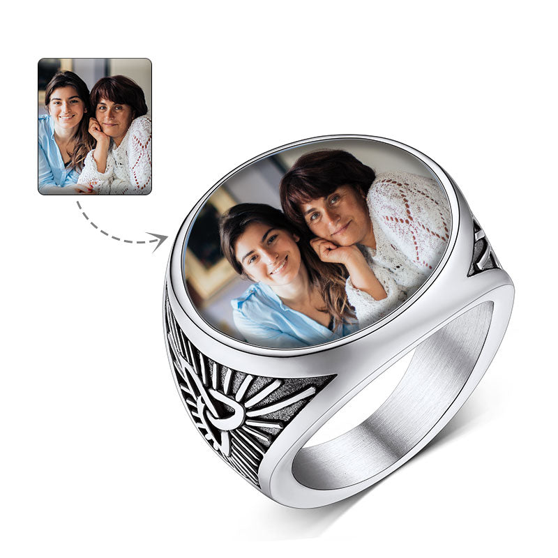 Personalized Custom Celtic Triquetra Signet Ring with Photo for Men