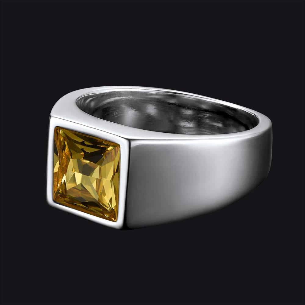 Minimalist Birthstone Gemstone Band Ring for Men