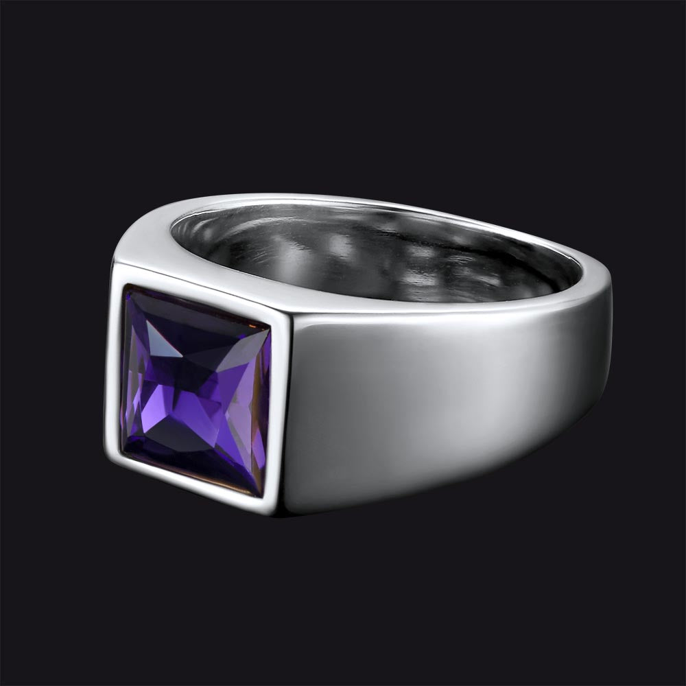 Minimalist Birthstone Gemstone Band Ring for Men