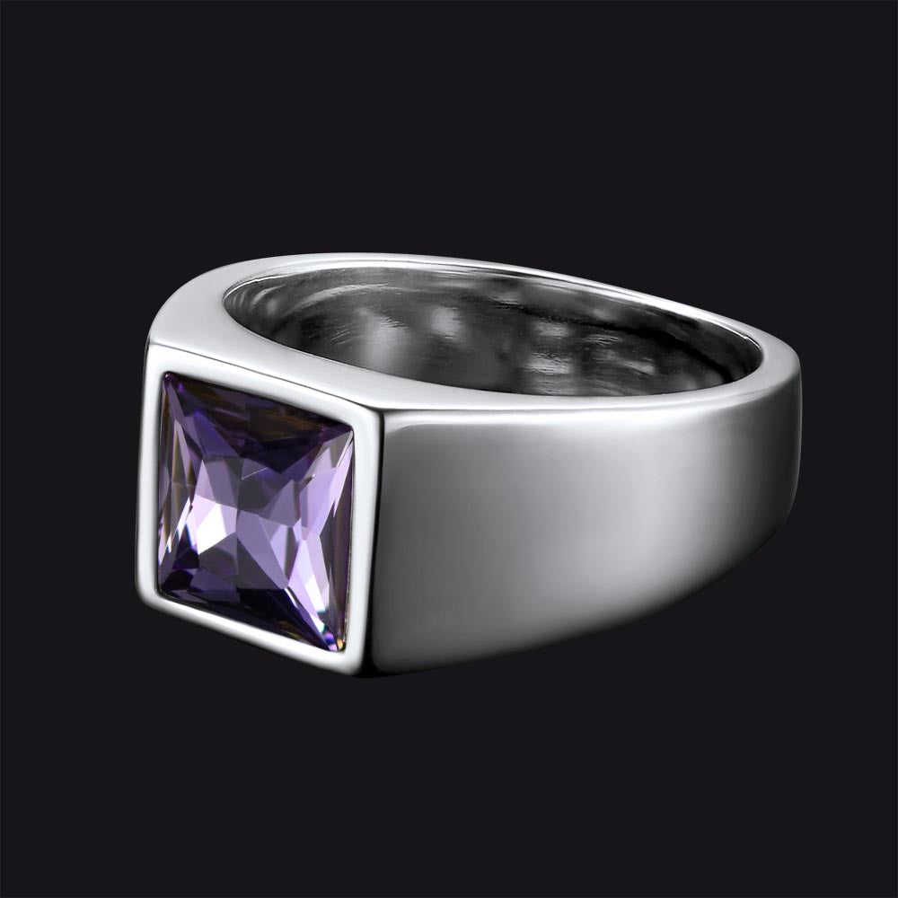 Minimalist Birthstone Gemstone Band Ring for Men
