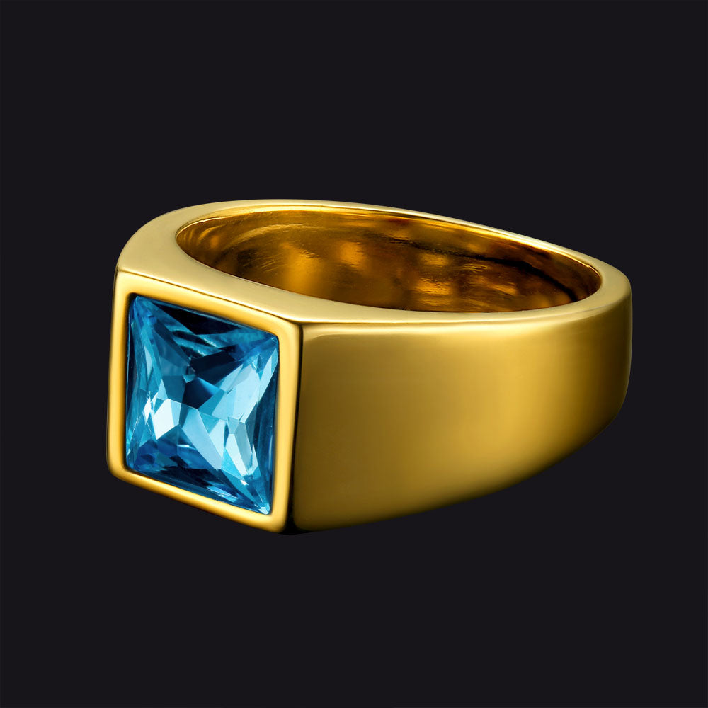 Minimalist Birthstone Gemstone Band Ring for Men