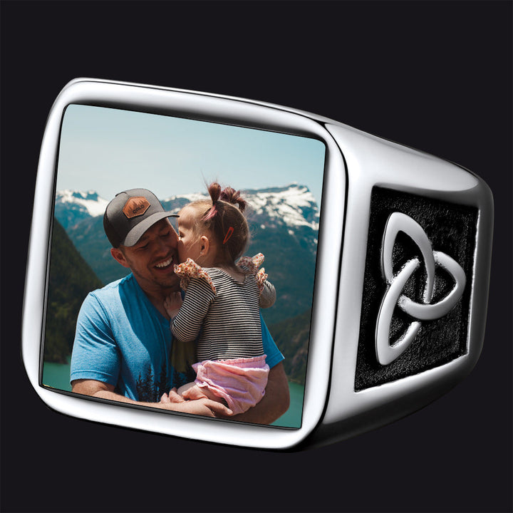 Personalized Custom Photo Ring with Knot for Men