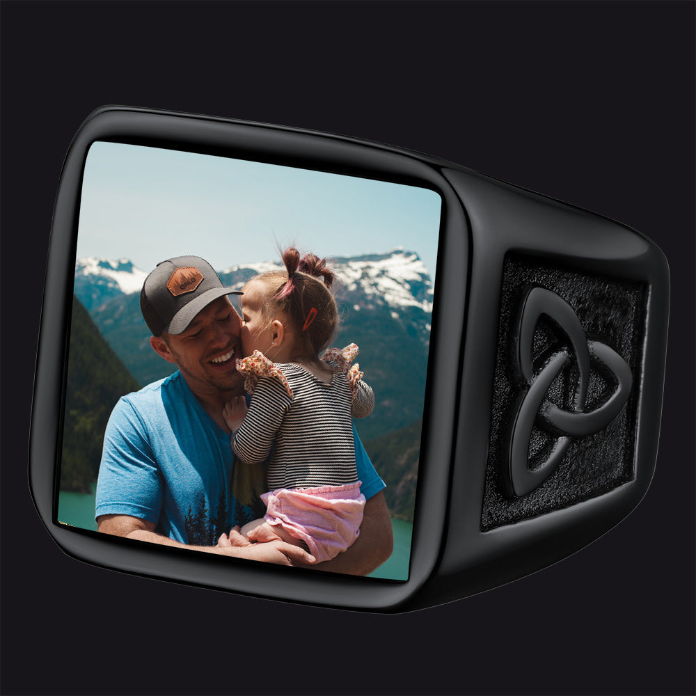 Personalized Custom Photo Ring with Knot for Men