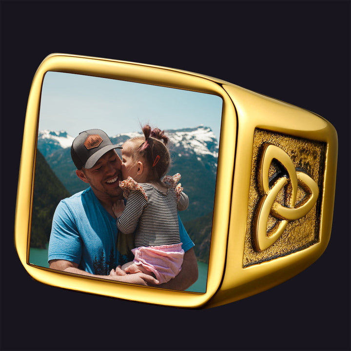 Personalized Custom Photo Ring with Knot for Men