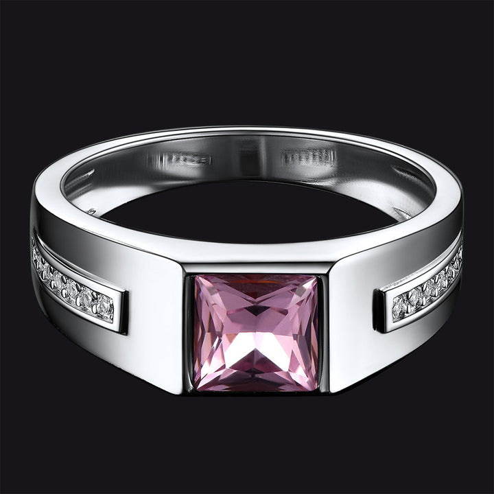 Sterling Silver Birthstone Wedding Band Ring for Men