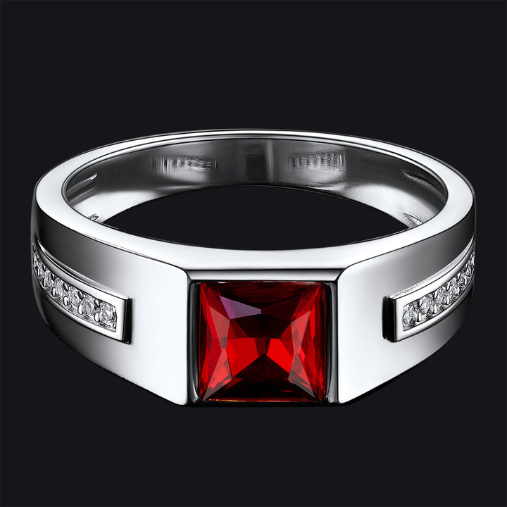 Sterling Silver Birthstone Wedding Band Ring for Men