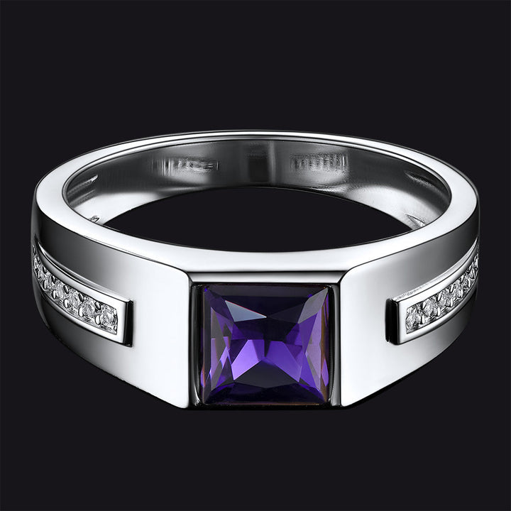 Sterling Silver Birthstone Wedding Band Ring for Men
