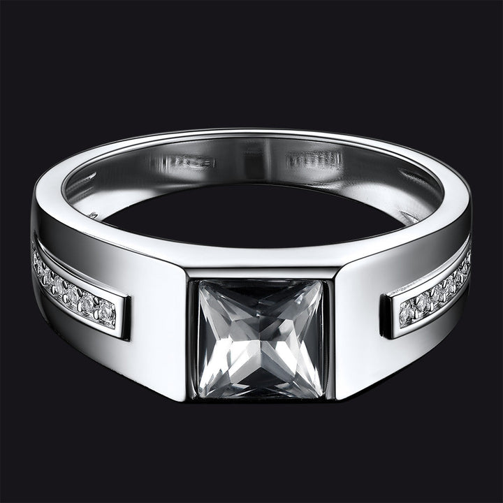 Sterling Silver Birthstone Wedding Band Ring for Men