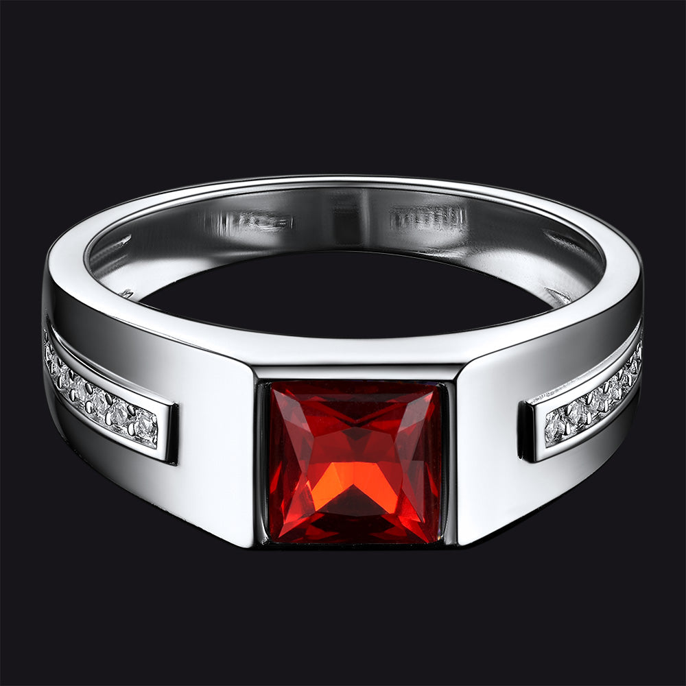 Sterling Silver Birthstone Wedding Band Ring for Men