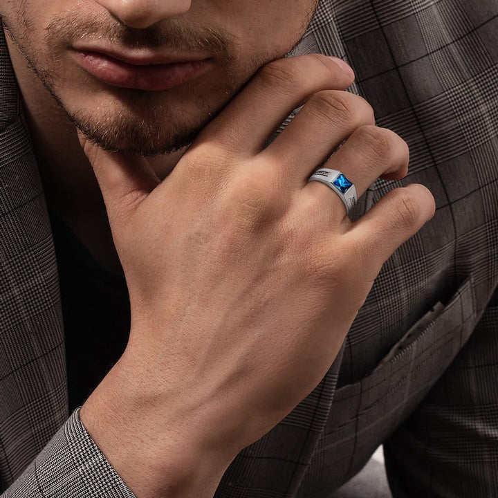 Sterling Silver Birthstone Wedding Band Ring for Men