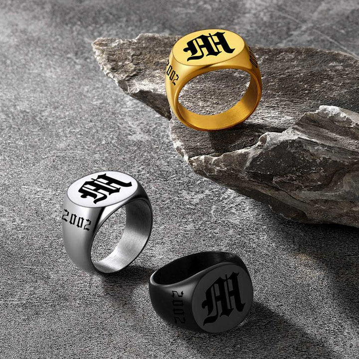 Engraved Name Custom Signet Rings for Men