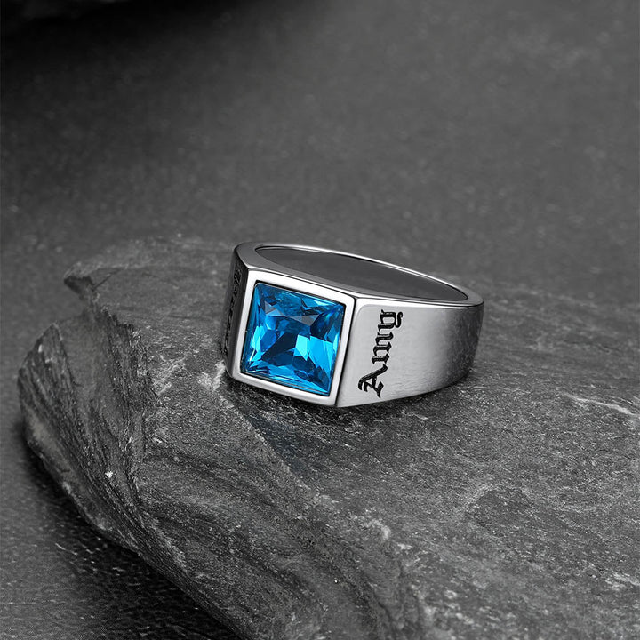 Custom Signet Ring with Blue Topaz For Men