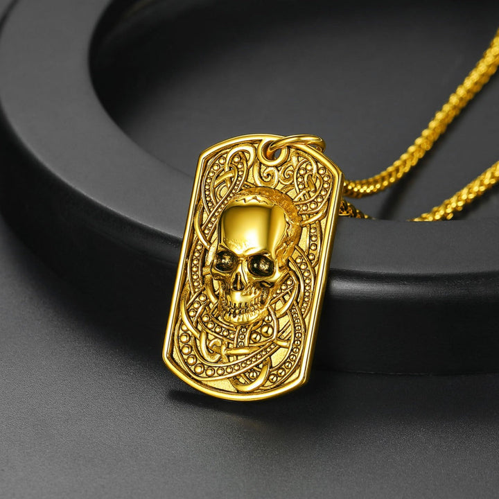 Gothic Skull Dog Tag Pendant Necklace For Men