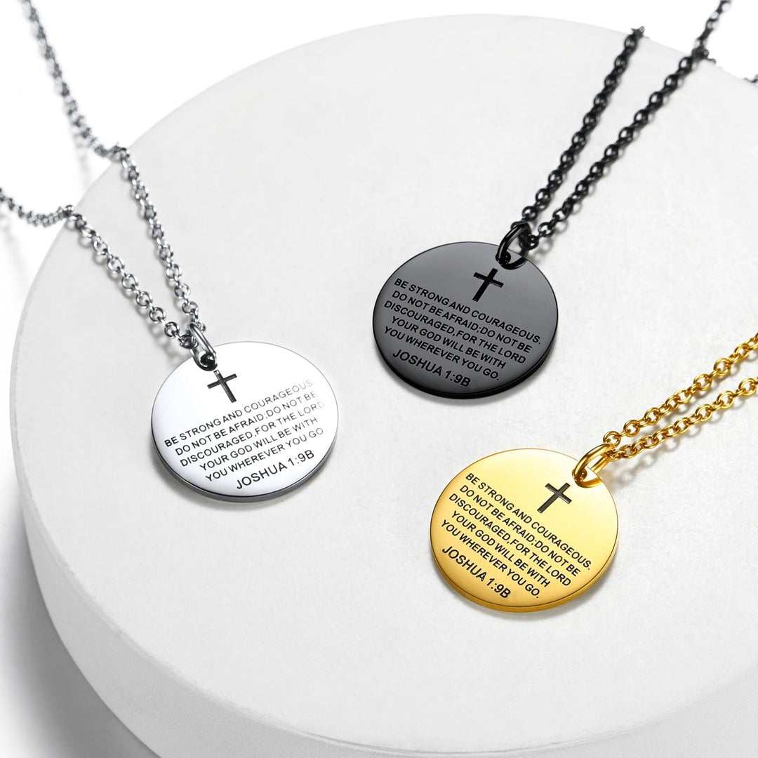 Christian Joshua 1:9 Cross Medal Necklace For Men