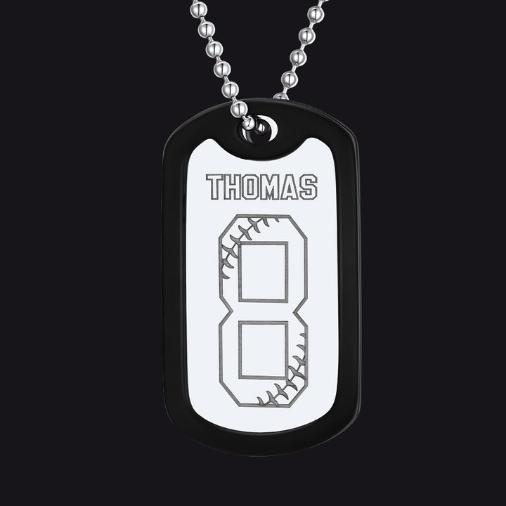Engraved Baseball Jersey Number Dog Tag Necklace for Athletes, Stainless Steel Sports Jewelry