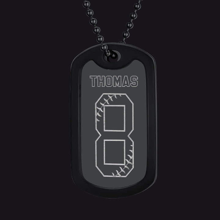 Engraved Baseball Jersey Number Dog Tag Necklace for Athletes, Stainless Steel Sports Jewelry
