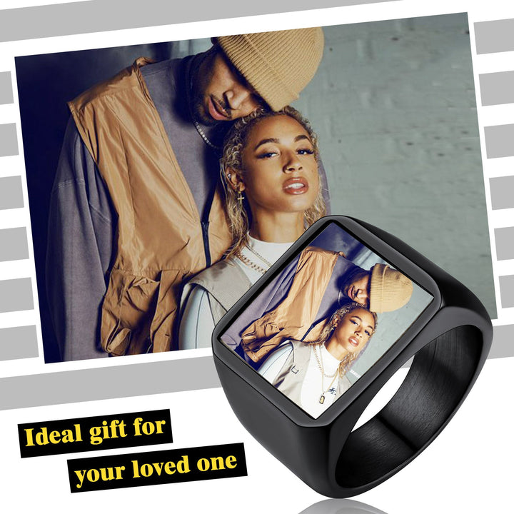 Customized Square Picture Signet Ring With Photo for Men Women