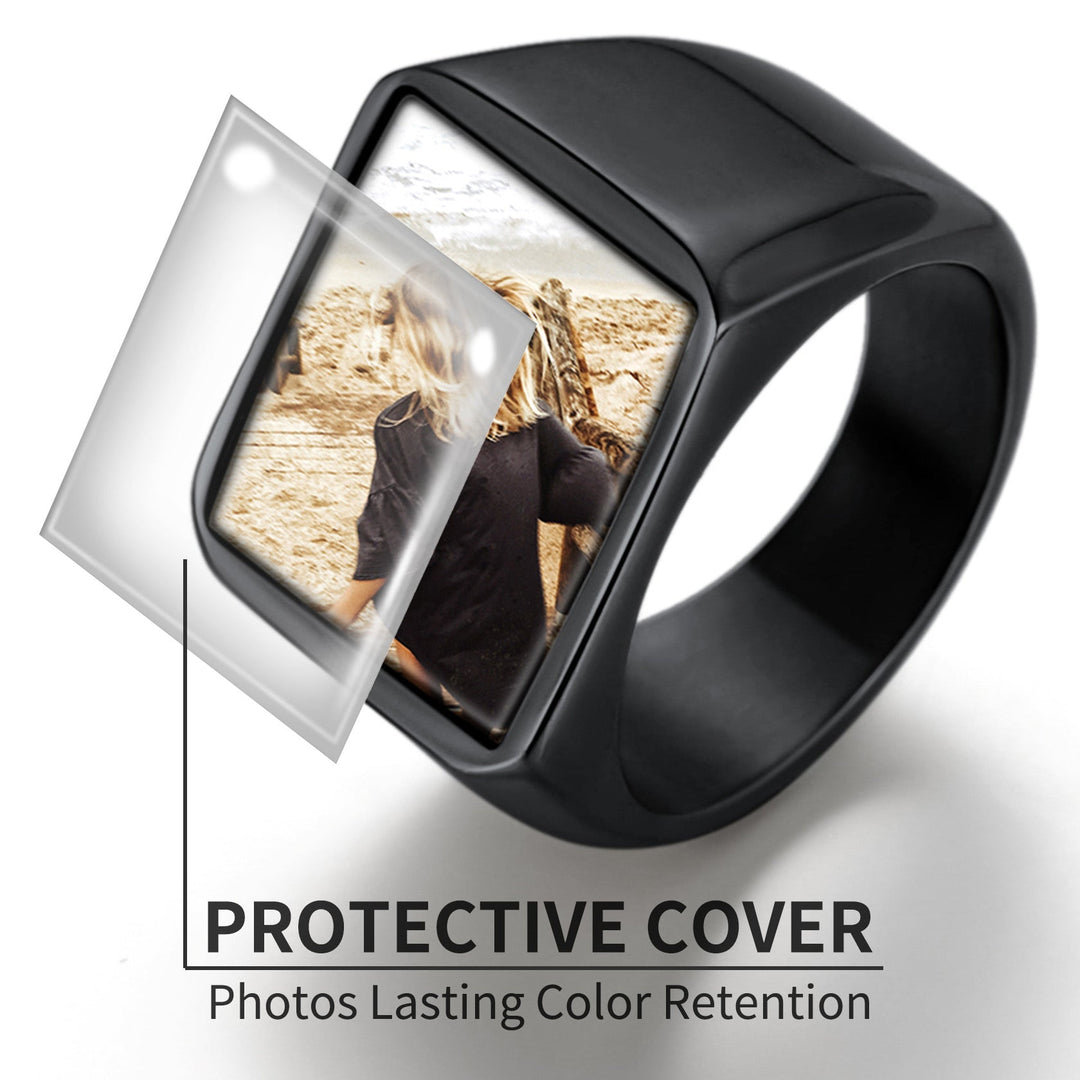 Customized Square Picture Signet Ring With Photo for Men Women
