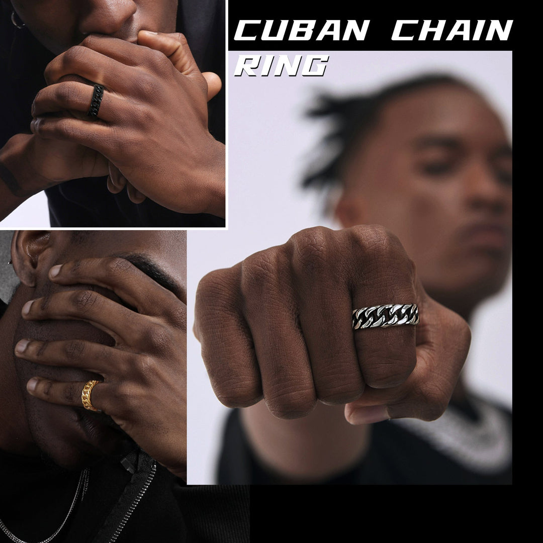 Stainless Steel Cuban Chain Band Ring for Men