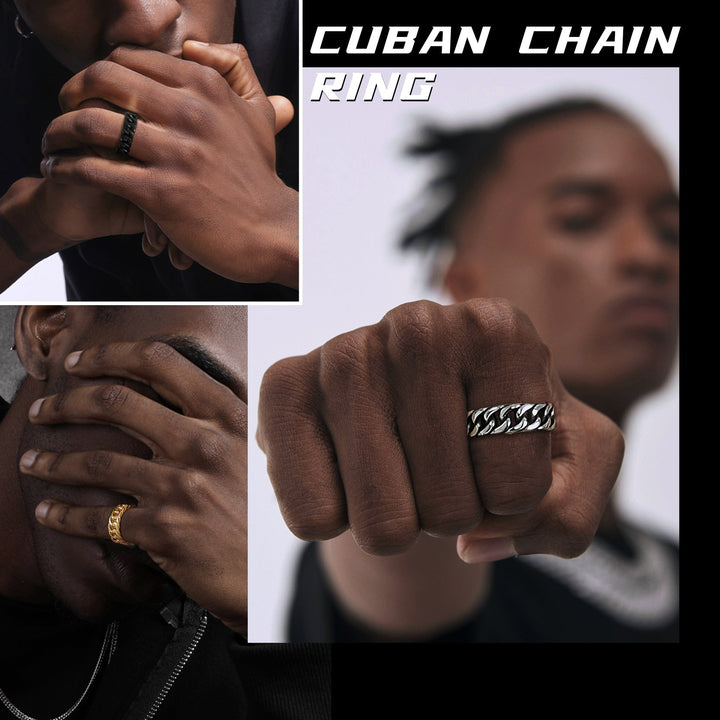 Stainless Steel Cuban Chain Band Ring for Men