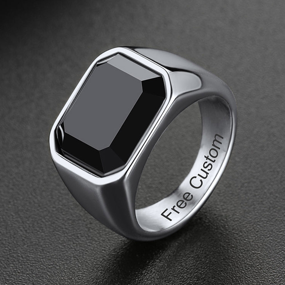 Engraved Black Onyx Signet Ring for Men