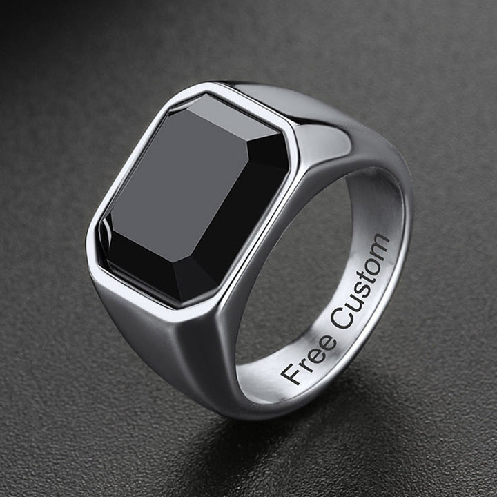 Engraved Black Onyx Signet Ring for Men