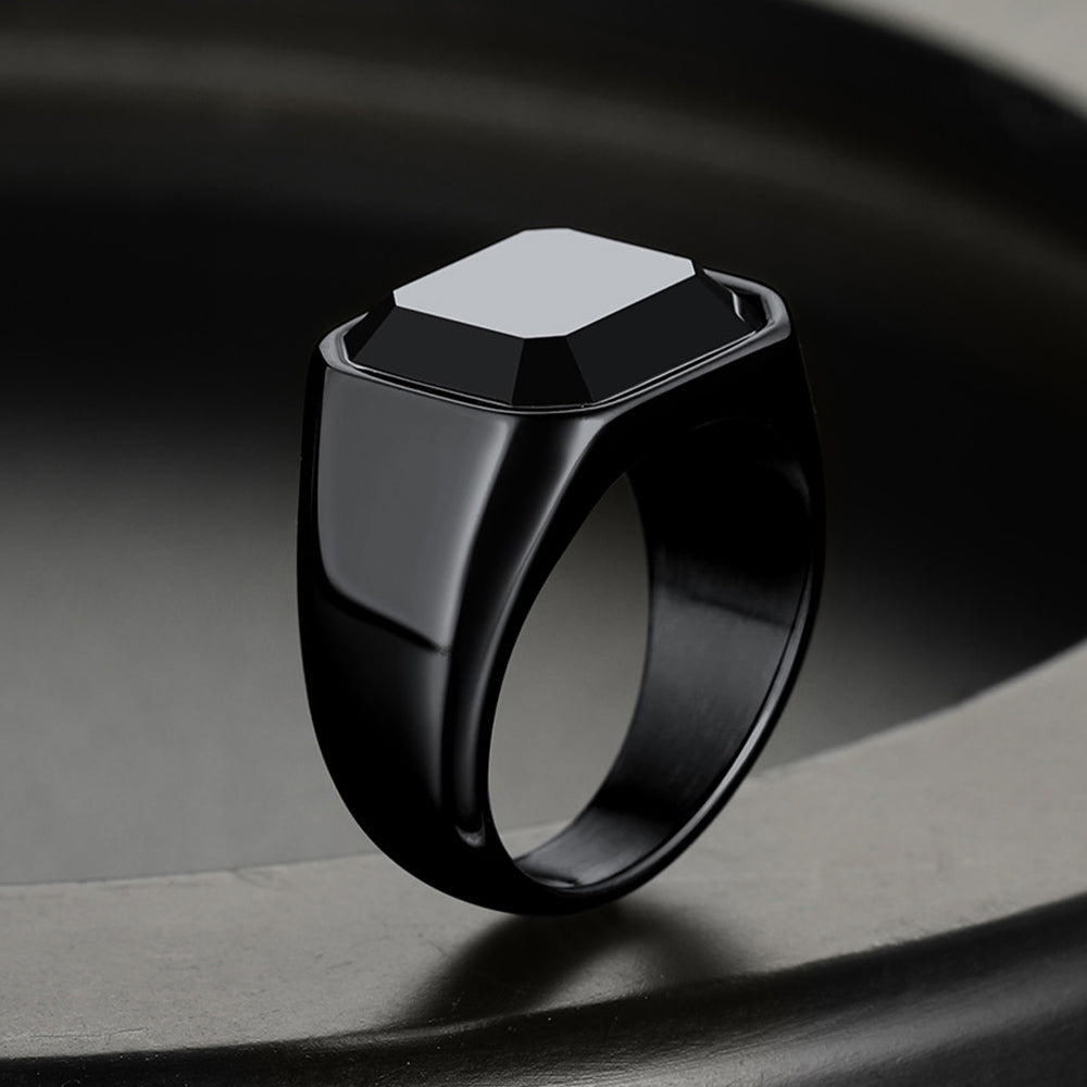Engraved Black Onyx Signet Ring for Men
