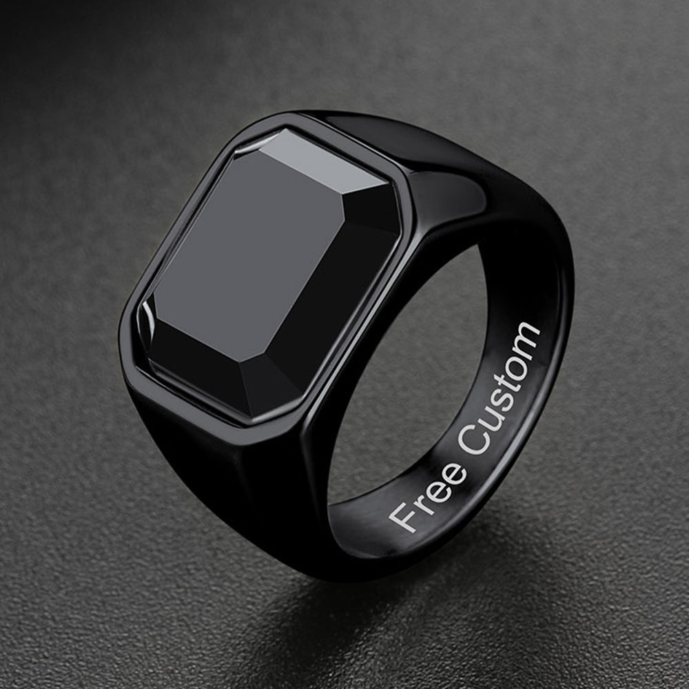 Engraved Black Onyx Signet Ring for Men