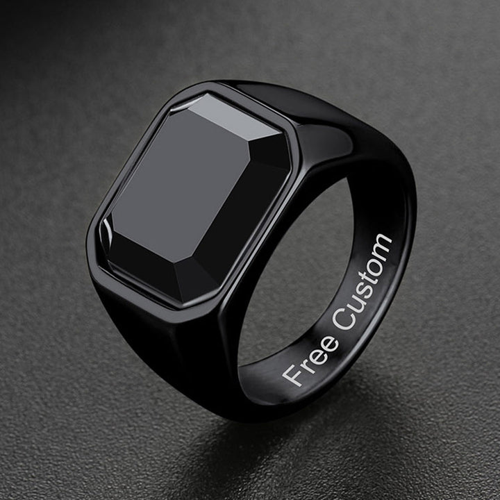 Engraved Black Onyx Signet Ring for Men