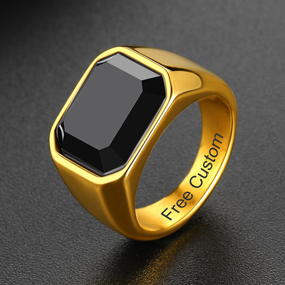 Engraved Black Onyx Signet Ring for Men