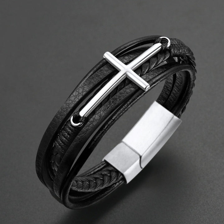 Christian Cross Braided Leather Bracelet Gift for Men