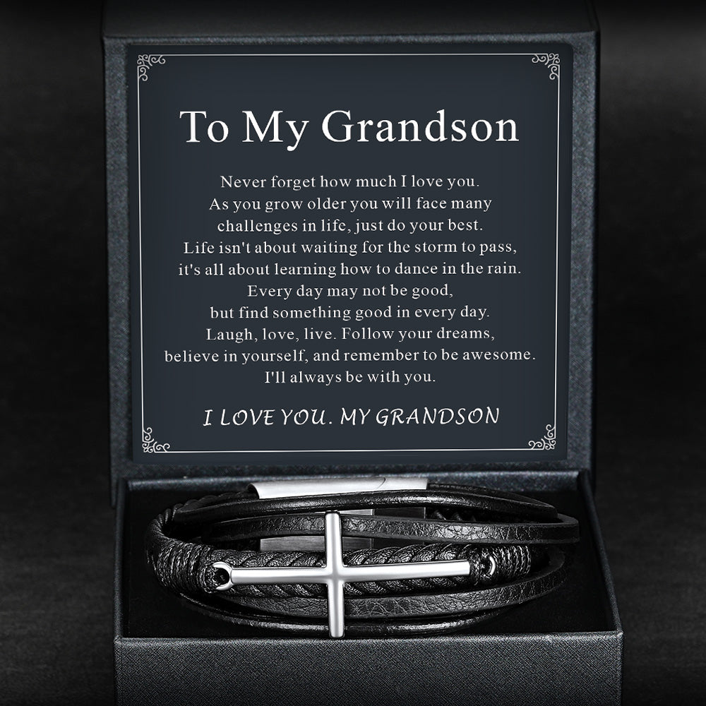 Christian Cross Multi-Layer Braided Leather Bracelet for Men