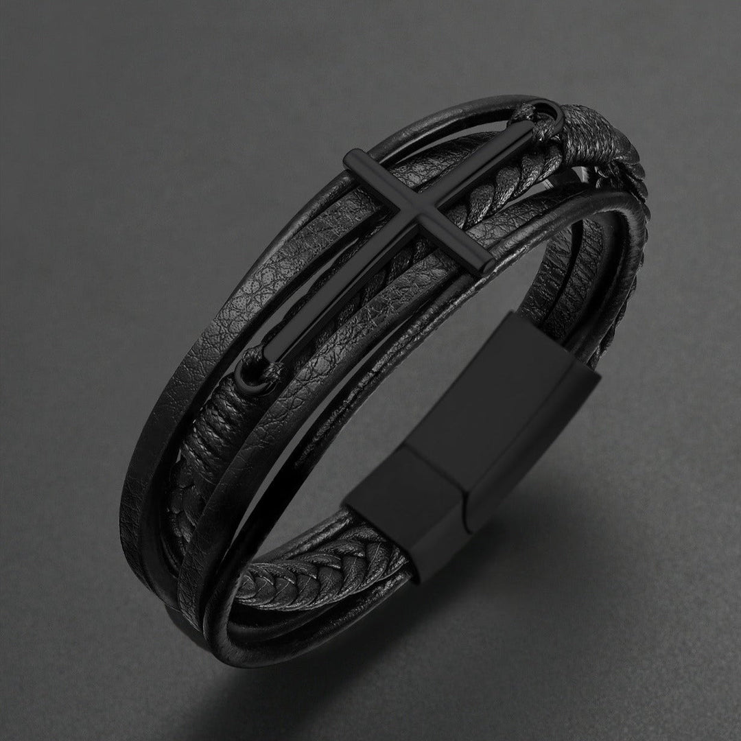 Christian Cross Braided Leather Bracelet Gift for Men