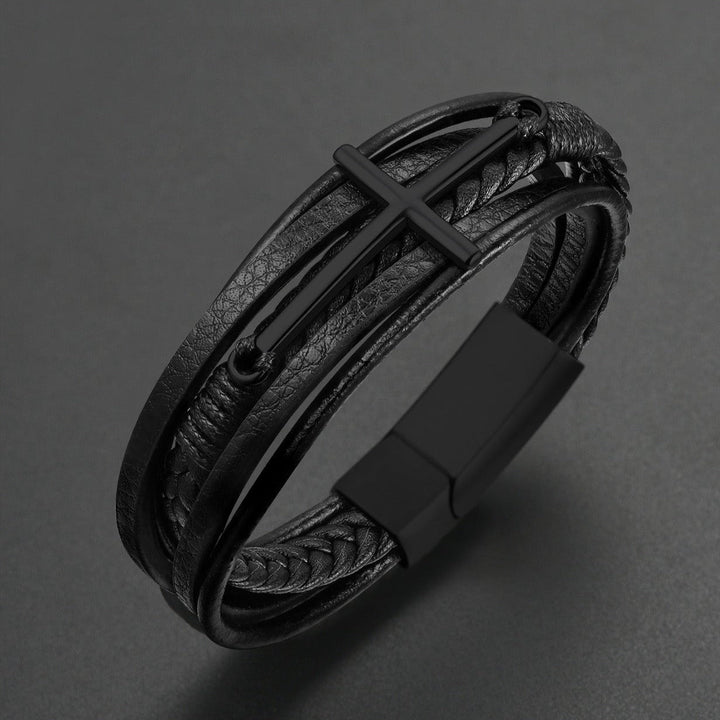 Christian Cross Braided Leather Bracelet Gift for Men
