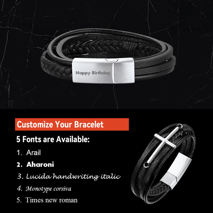 Christian Cross Multi-Layer Braided Leather Bracelet for Men